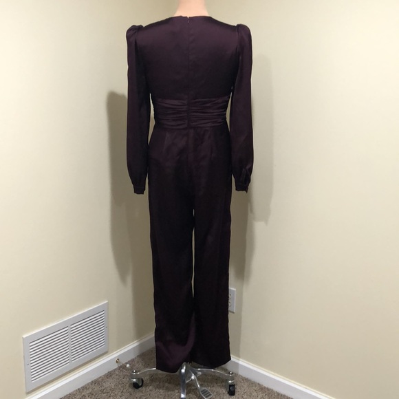 Ieena for Mac Duggal Plunge V-Neck Puff Long Sleeve Jumpsuit Size 8 Plum Purple - Picture 5 of 12